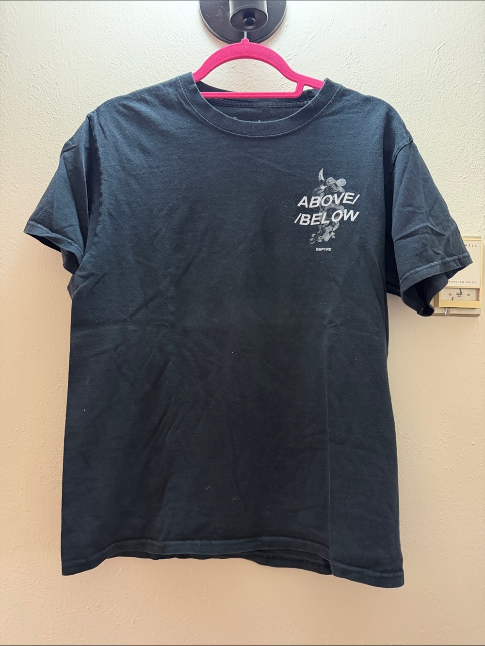 Empyre Black Short Sleeve Crewneck T-Shirt with Above/Below Chest Graphic